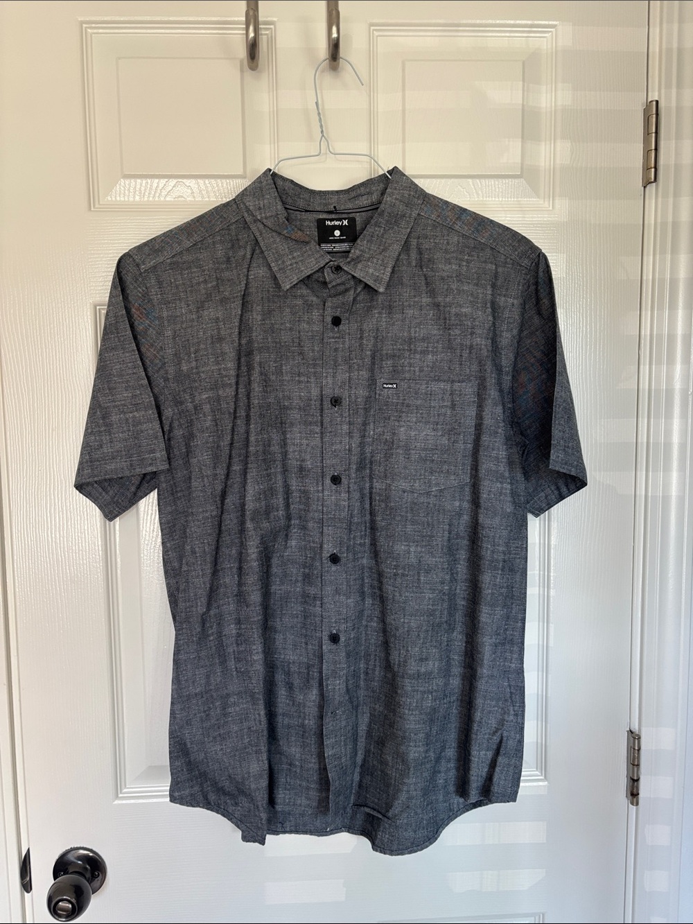 Hurley Men's Short Sleeve Button-Up Shirt — Blue/Charcoal - Sz L